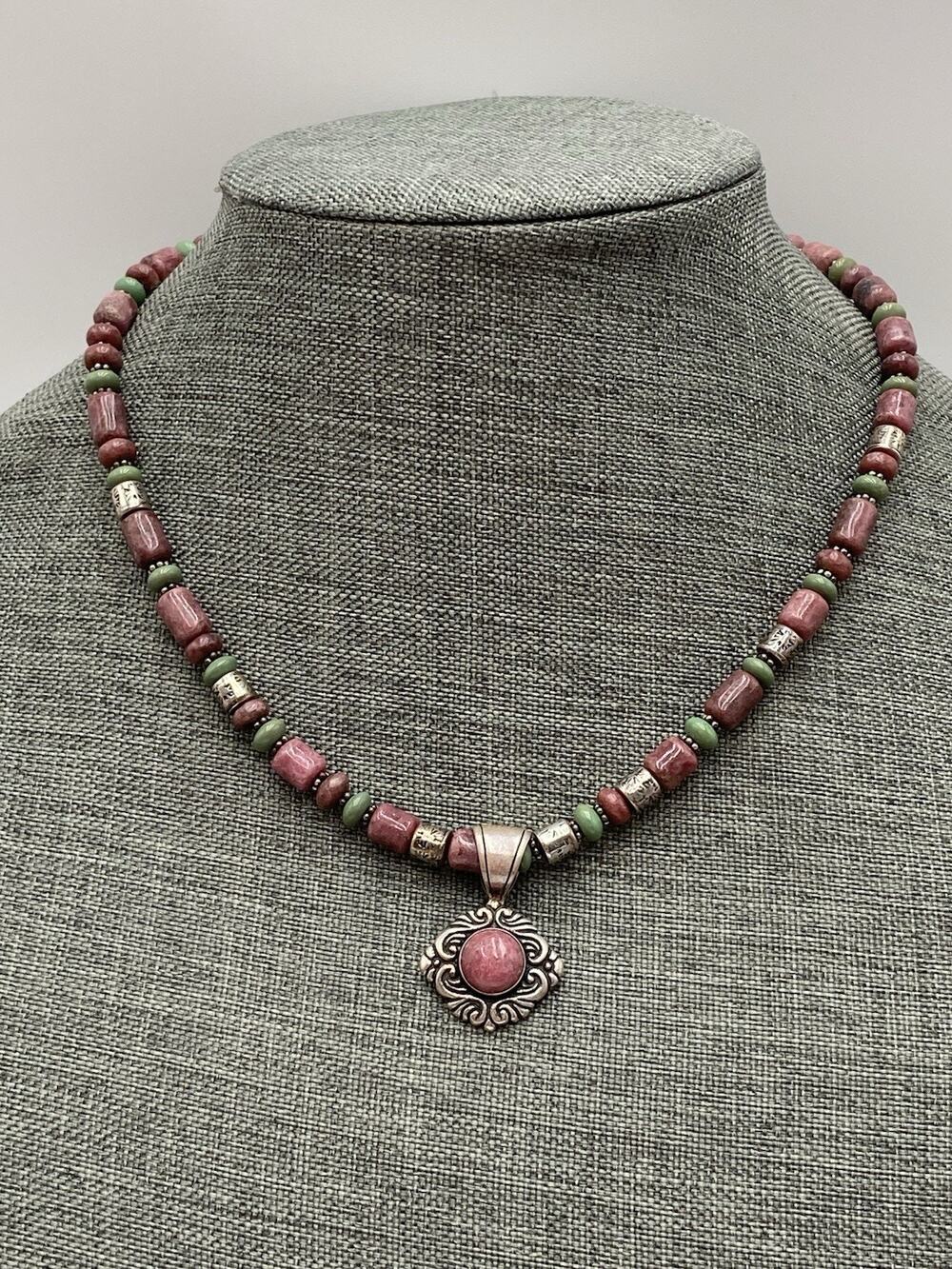 925 Carolyn Pollack Sterling Silver Rhodochrosite Turquoise Necklace 17.5”+1.5”